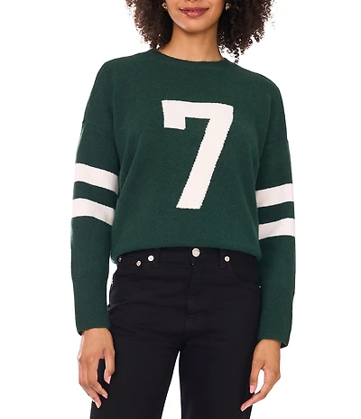 Vince Camuto Knit Number 7 Game Day Round Neck Long Sleeve Sweater