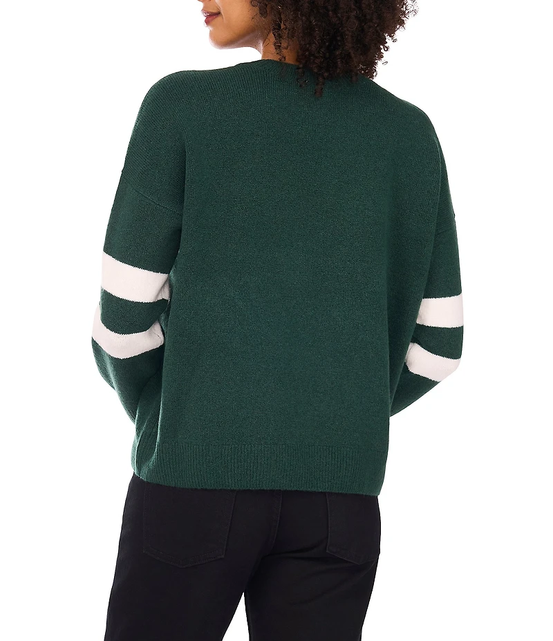 Vince Camuto Knit Number 7 Game Day Round Neck Long Sleeve Sweater