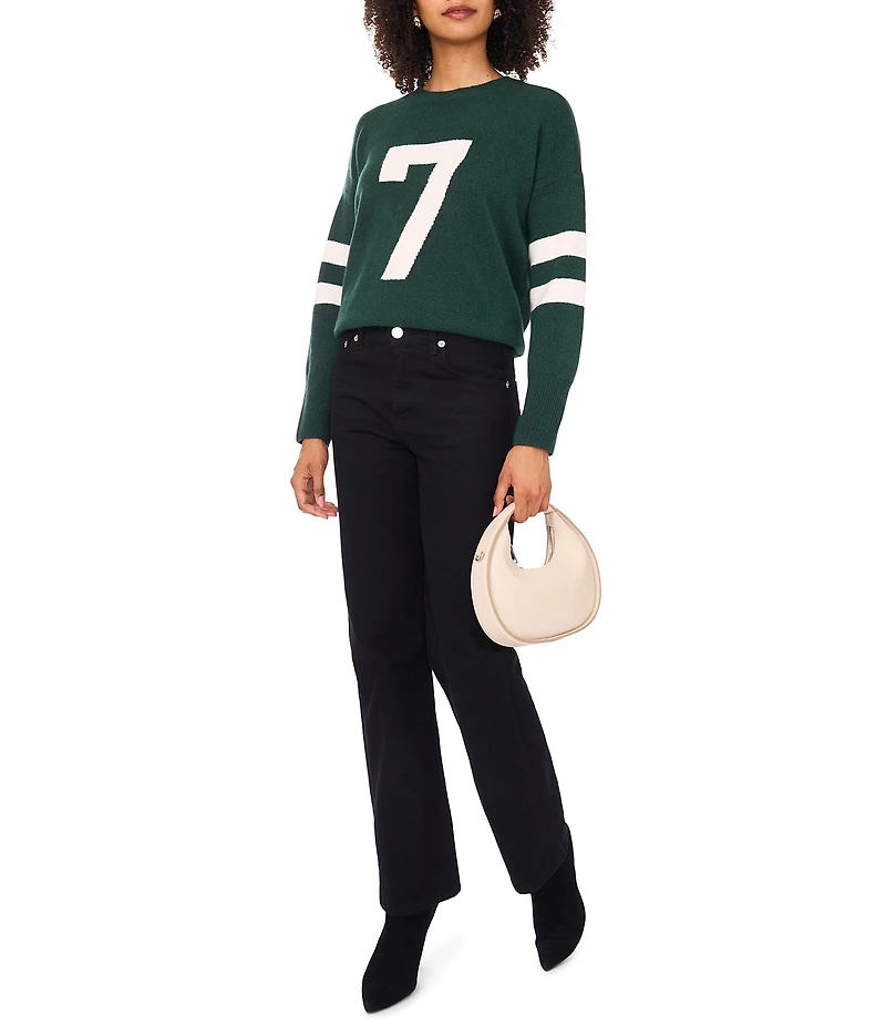Vince Camuto Knit Number 7 Game Day Round Neck Long Sleeve Sweater