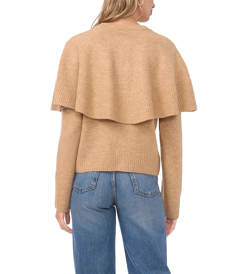 Vince Camuto Knit Round Neck Long Sleeve Cape Illusion Cardigan