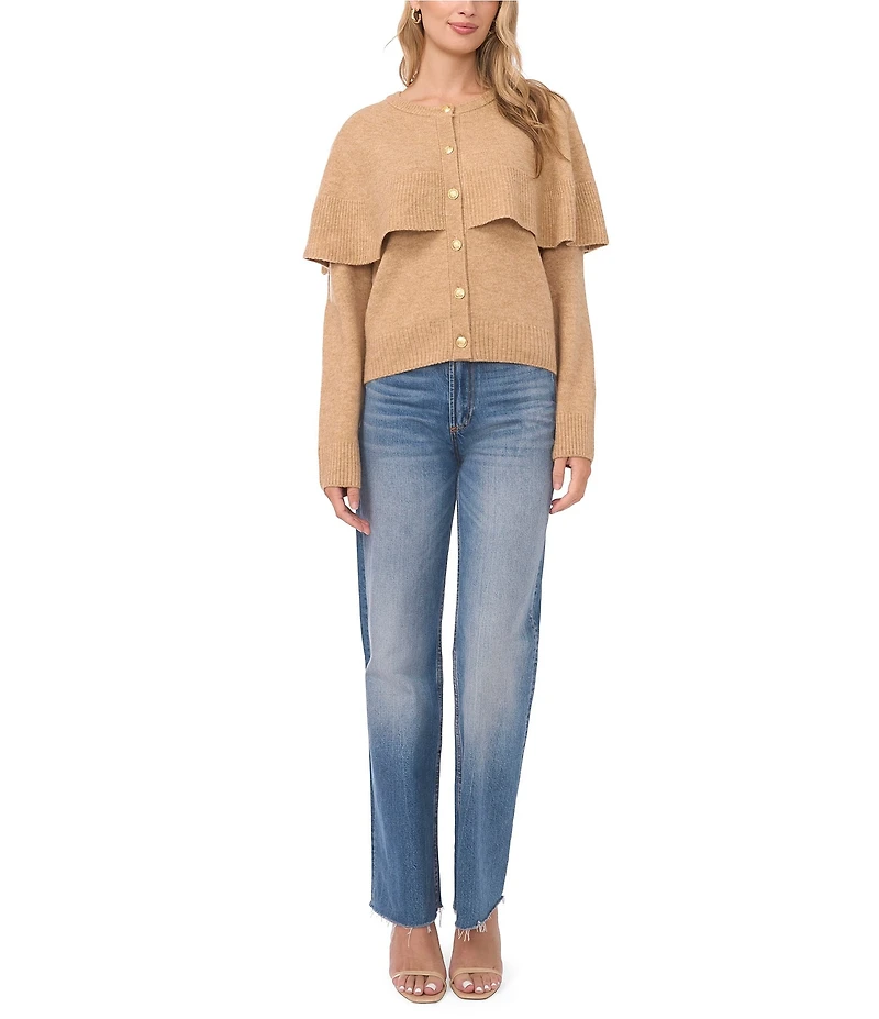 Vince Camuto Knit Round Neck Long Sleeve Cape Illusion Cardigan