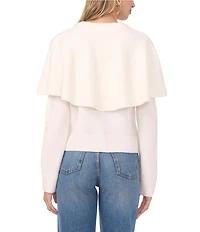 Vince Camuto Knit Round Neck Long Sleeve Cape Illusion Cardigan