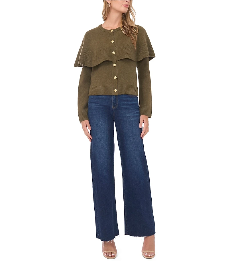 Vince Camuto Knit Round Neck Long Sleeve Cape Illusion Cardigan