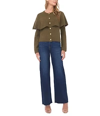 Vince Camuto Knit Round Neck Long Sleeve Cape Illusion Cardigan