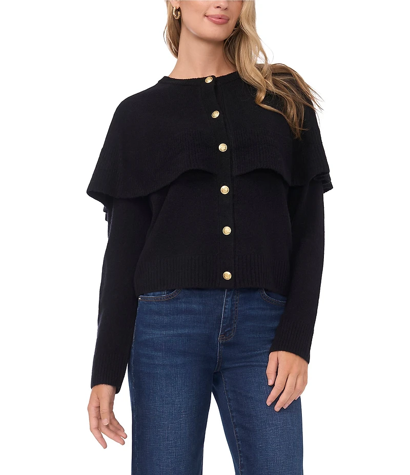 Vince Camuto Knit Round Neck Long Sleeve Cape Illusion Cardigan