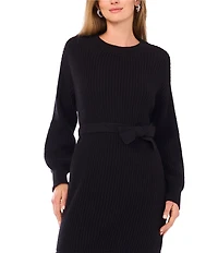 Vince Camuto Knit Round Neck Long Sleeve Lace Sweater Dress