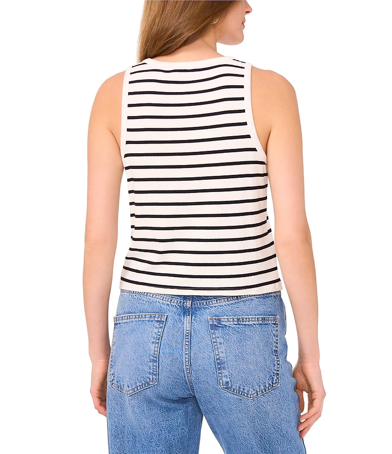 Vince Camuto Knit Stripe Print Crew Neck Sleeveless Cropped Tank