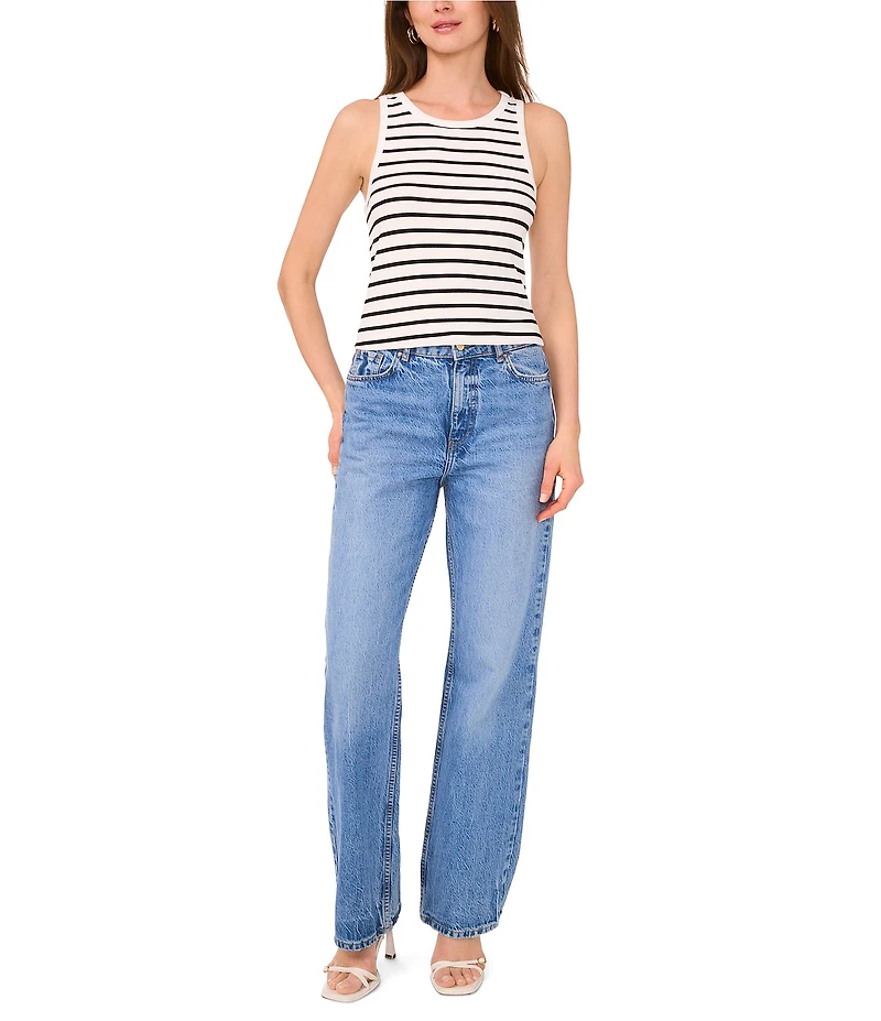 Vince Camuto Knit Stripe Print Crew Neck Sleeveless Cropped Tank