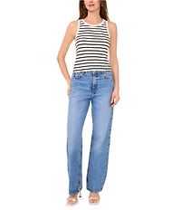 Vince Camuto Knit Stripe Print Crew Neck Sleeveless Cropped Tank