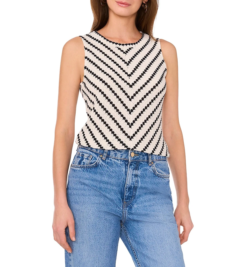 Vince Camuto Knit Striped Crew Neck Sleeveless Top