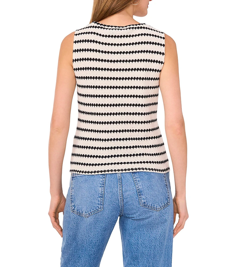 Vince Camuto Knit Striped Crew Neck Sleeveless Top