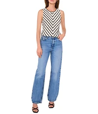 Vince Camuto Knit Striped Crew Neck Sleeveless Top