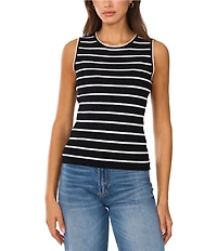 Vince Camuto Knit Striped Crew Neckline Sleeveless Tank