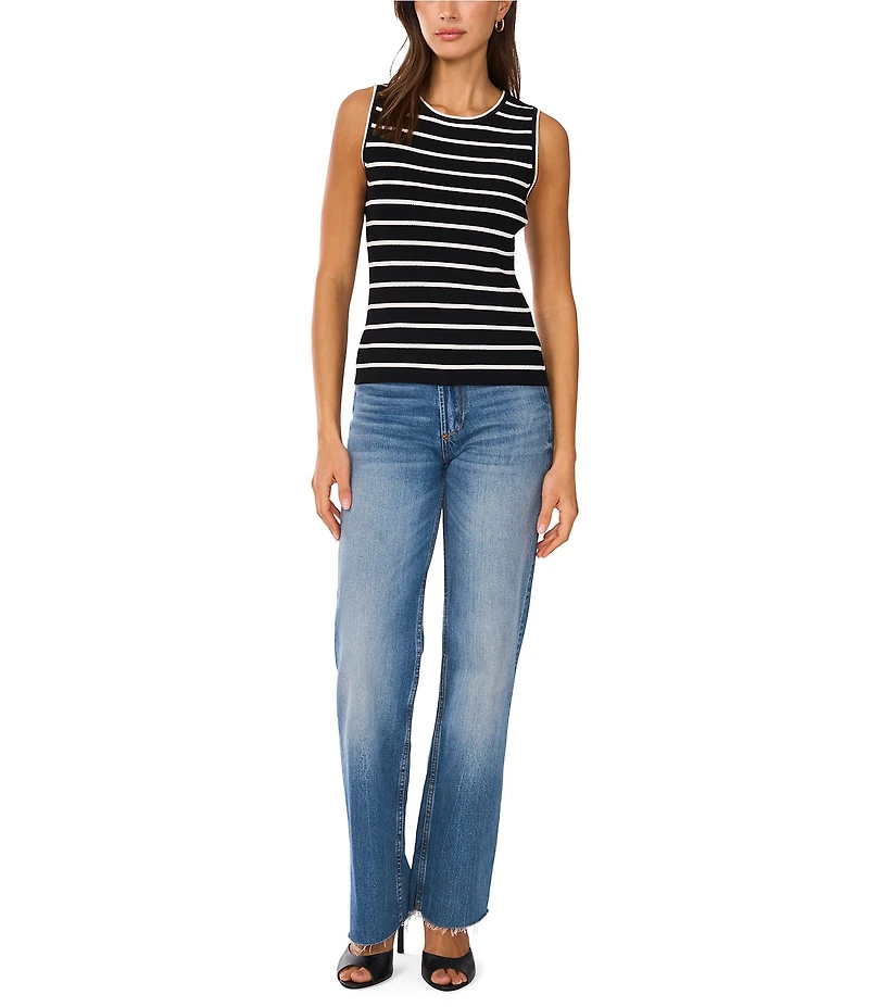 Vince Camuto Knit Striped Crew Neckline Sleeveless Tank