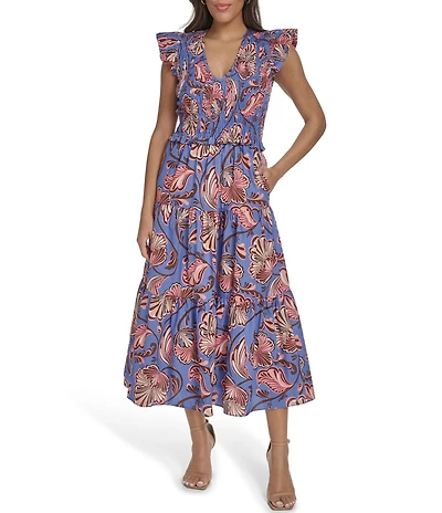 Vince Camuto Knit V-Neck Cap Sleeve Midi Dress