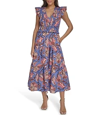 Vince Camuto Knit V-Neck Cap Sleeve Midi Dress