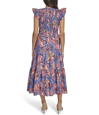 Vince Camuto Knit V-Neck Cap Sleeve Midi Dress