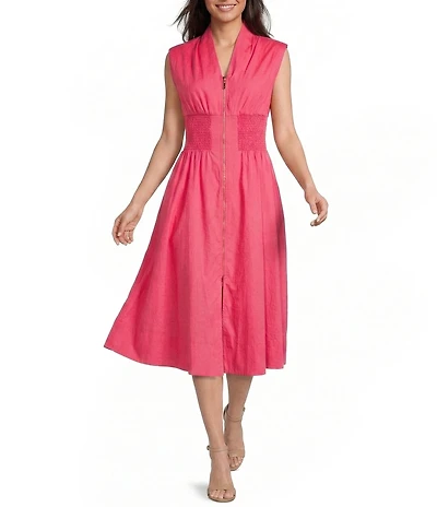 Vince Camuto Knit V-Neck Cap Sleeve Zipper Front Dress