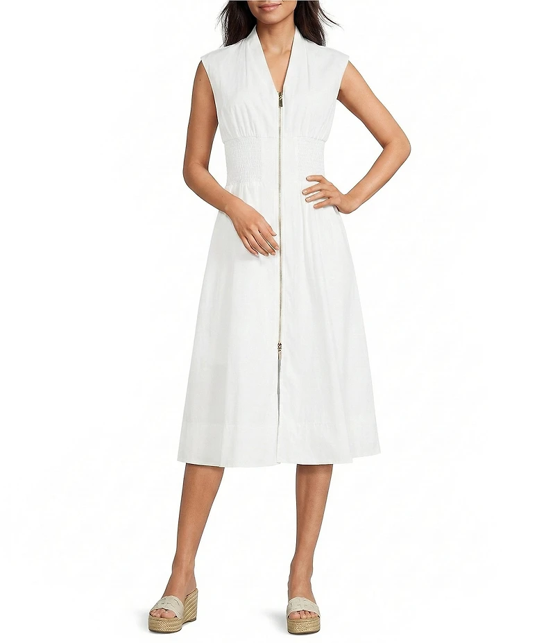 Vince Camuto Knit V-Neck Cap Sleeve Zipper Front Dress