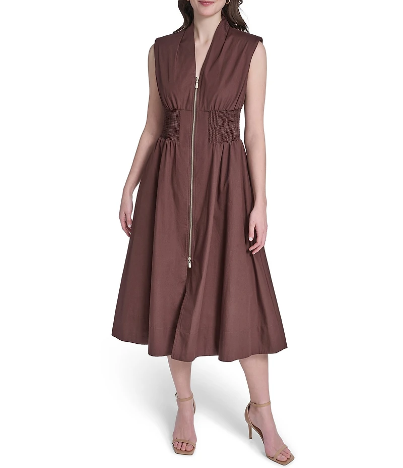 Vince Camuto Knit V-Neck Cap Sleeve Zipper Front Dress
