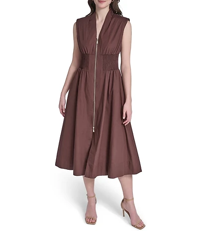 Vince Camuto Knit V-Neck Cap Sleeve Zipper Front Dress