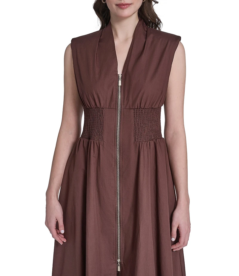 Vince Camuto Knit V-Neck Cap Sleeve Zipper Front Dress
