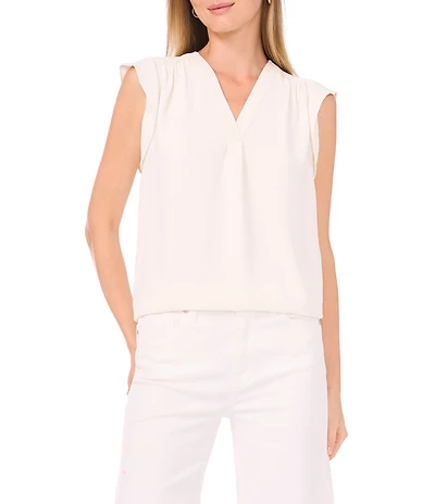 Vince Camuto Knit V-Neck Ruffle Sleeve Blouse