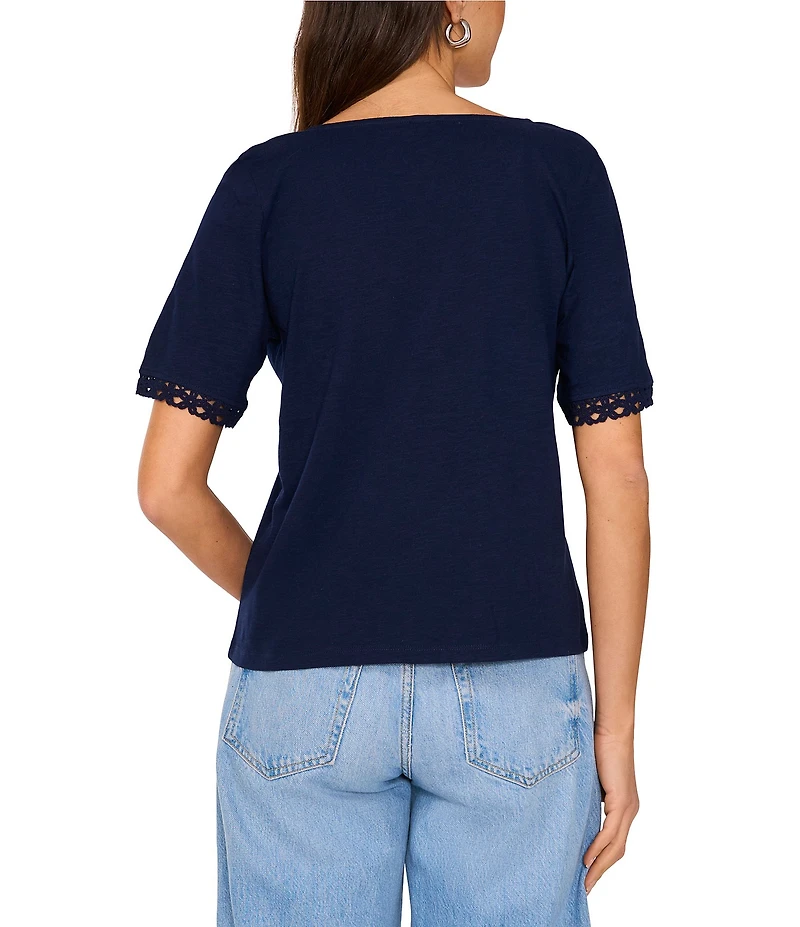 Vince Camuto Knit V-Neck Short Sleeve Trim Tee
