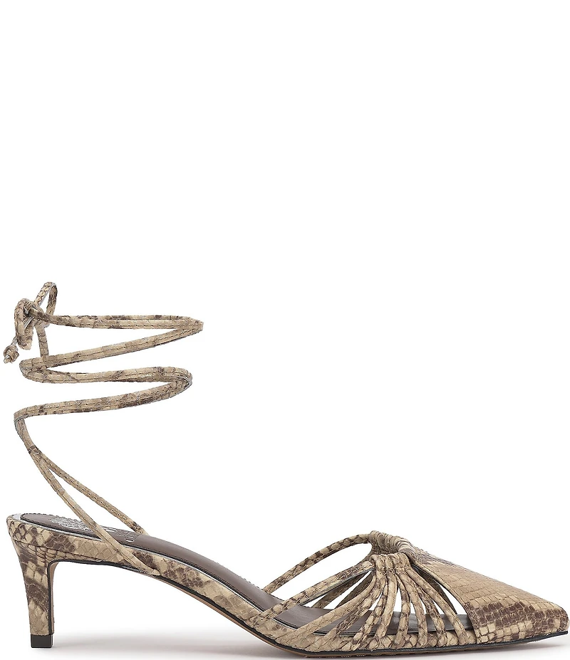 Vince Camuto Kota Leather Snake Print Ankle Wrap Kitten Heel Pumps