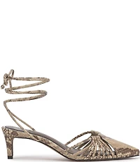 Vince Camuto Kota Leather Snake Print Ankle Wrap Kitten Heel Pumps
