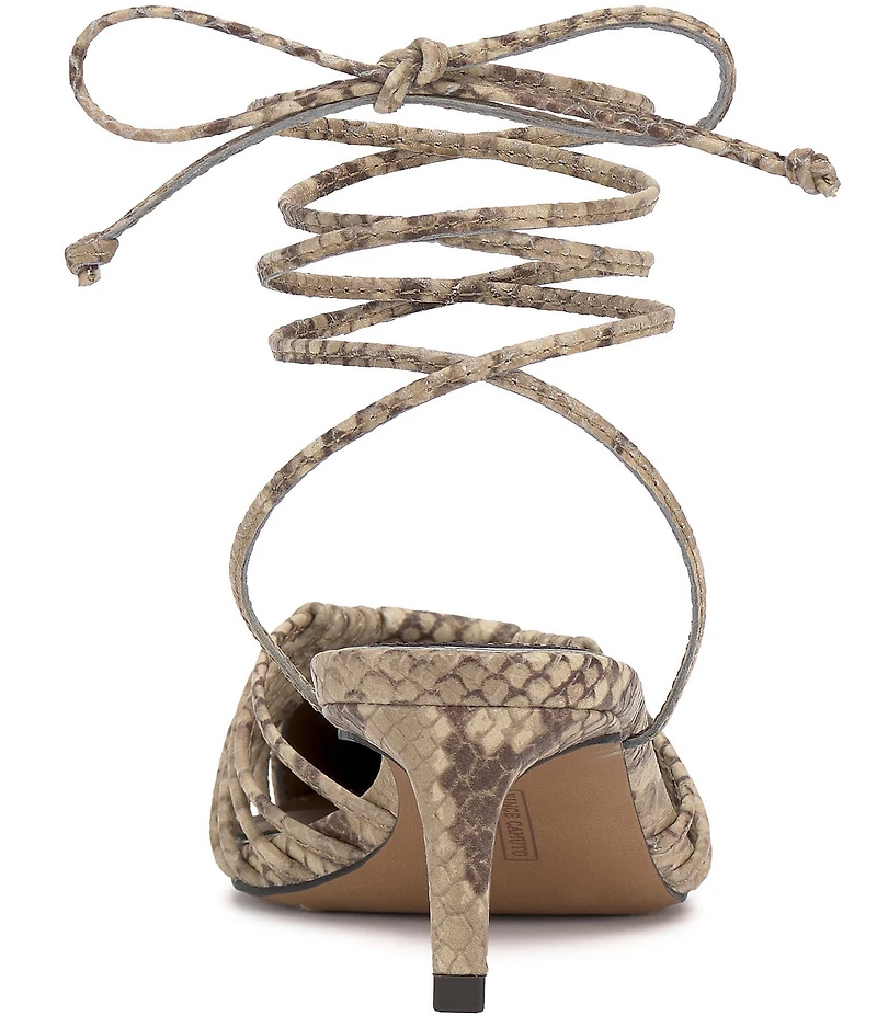 Vince Camuto Kota Leather Snake Print Ankle Wrap Kitten Heel Pumps