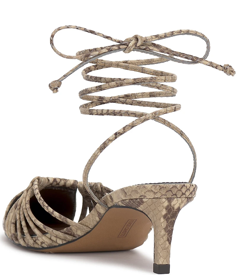 Vince Camuto Kota Leather Snake Print Ankle Wrap Kitten Heel Pumps