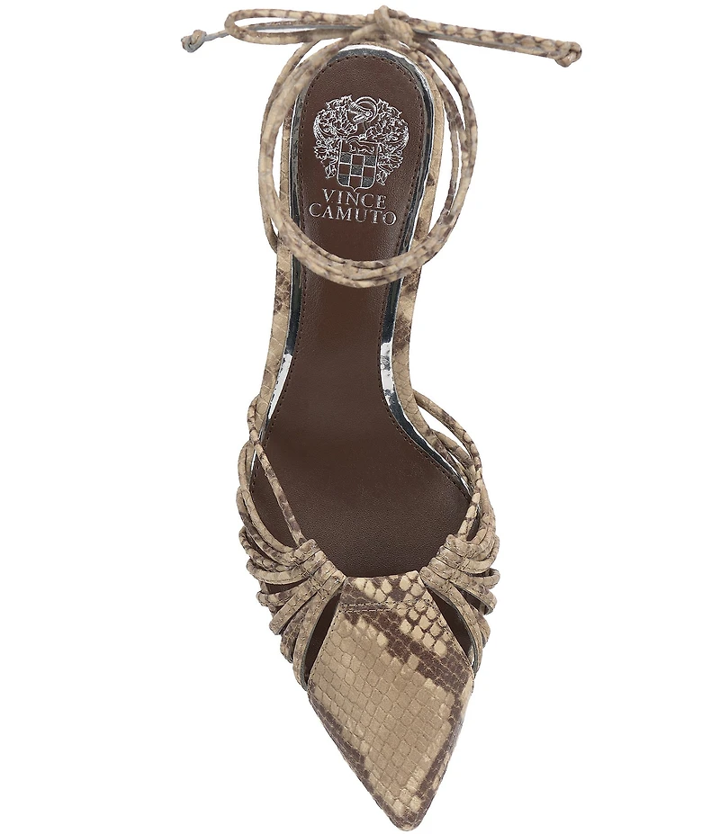 Vince Camuto Kota Leather Snake Print Ankle Wrap Kitten Heel Pumps