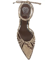 Vince Camuto Kota Leather Snake Print Ankle Wrap Kitten Heel Pumps