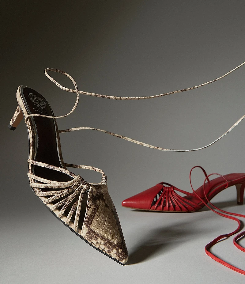 Vince Camuto Kota Leather Snake Print Ankle Wrap Kitten Heel Pumps