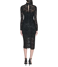 Vince Camuto Lace Mock Neck Long Sleeve Midi Dress