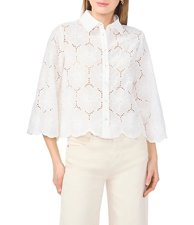 Vince Camuto Lace Point Collar Long Sleeve Button Down Blouse