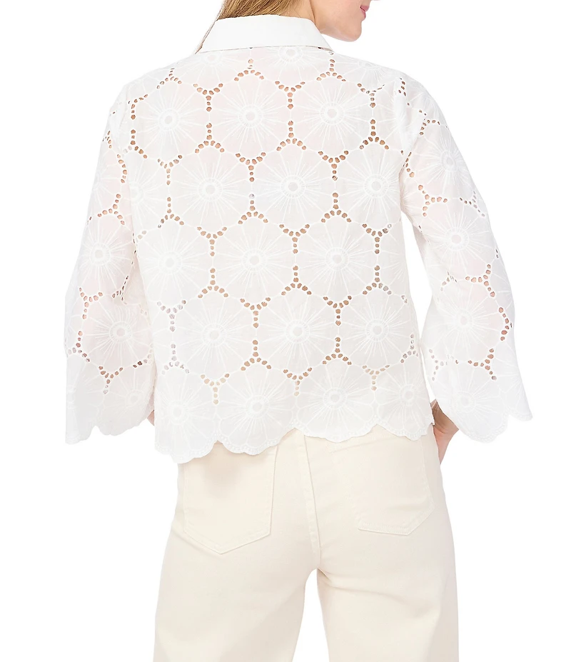 Vince Camuto Lace Point Collar Long Sleeve Button Down Blouse