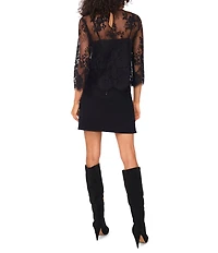 Vince Camuto Lace Round Neck 3/4 Sleeve Scalloped Hem Top