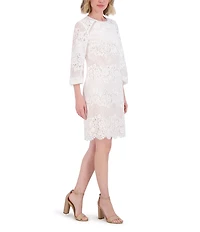 Vince Camuto Lace Round Neck Long Sleeve Scalloped Shift Dress