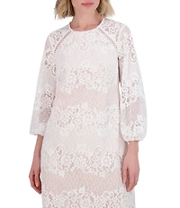 Vince Camuto Lace Round Neck Long Sleeve Scalloped Shift Dress