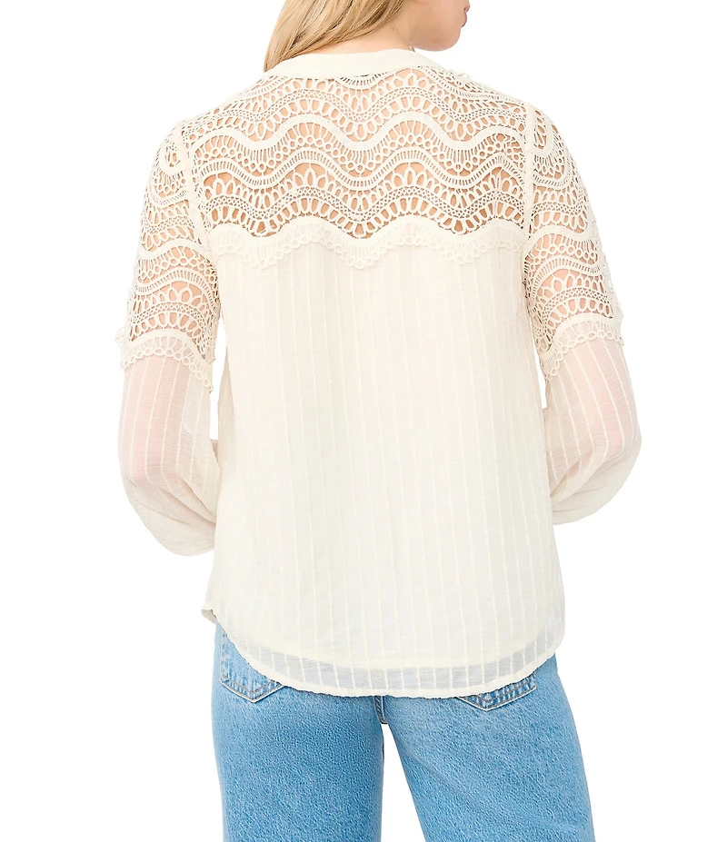 Vince Camuto Lace Split V-Neck Long Sleeve Blouse