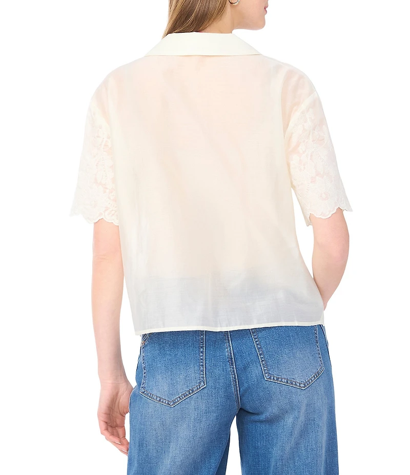 Vince Camuto Lace V-Neck Collar Short Sleeve Button Up Blouse