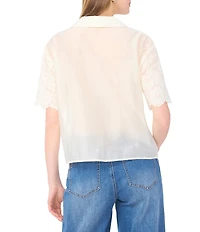 Vince Camuto Lace V-Neck Collar Short Sleeve Button Up Blouse