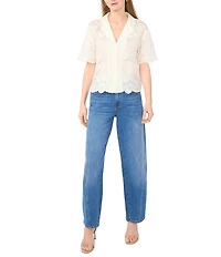 Vince Camuto Lace V-Neck Collar Short Sleeve Button Up Blouse