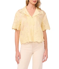 Vince Camuto Lace V-Neck Collar Short Sleeve Button Up Blouse