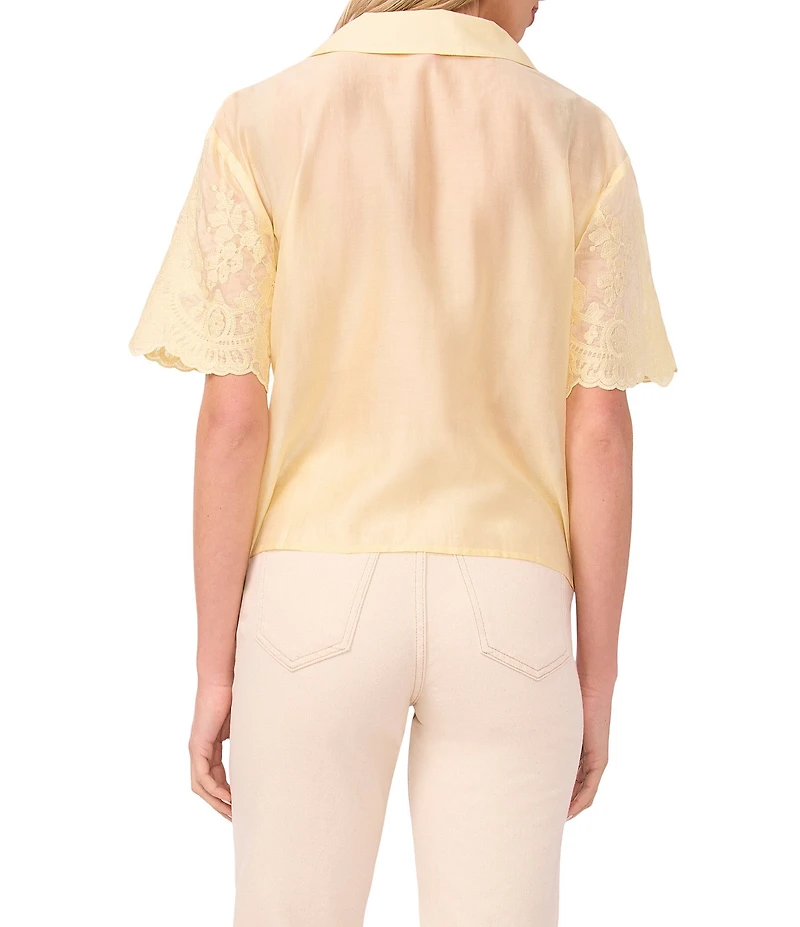 Vince Camuto Lace V-Neck Collar Short Sleeve Button Up Blouse