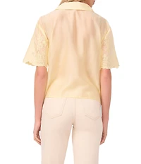 Vince Camuto Lace V-Neck Collar Short Sleeve Button Up Blouse