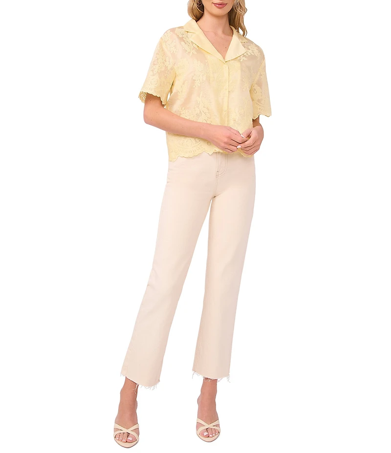 Vince Camuto Lace V-Neck Collar Short Sleeve Button Up Blouse