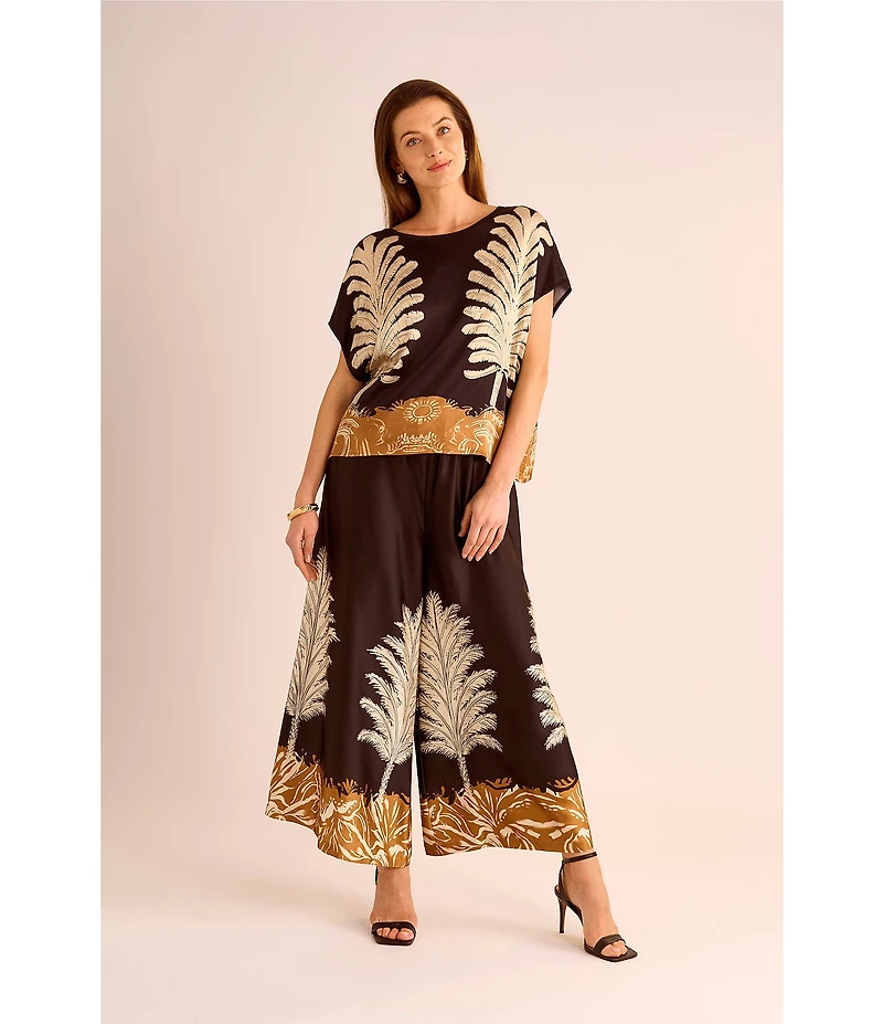 Vince Camuto Leaf Print Wide Leg Ankle Coordinating Pants